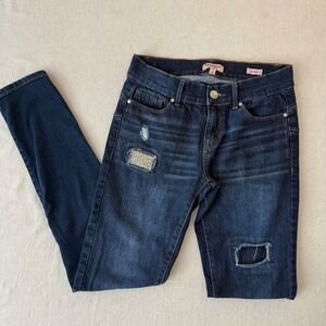Juicy Couture Womens Skinny Jeans Dark Wash Distressed Sequin Patch Size 2 Y2k